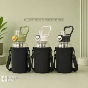 1.5L Borosilicate Glass Water Bottle with Straw & Tea Infuser